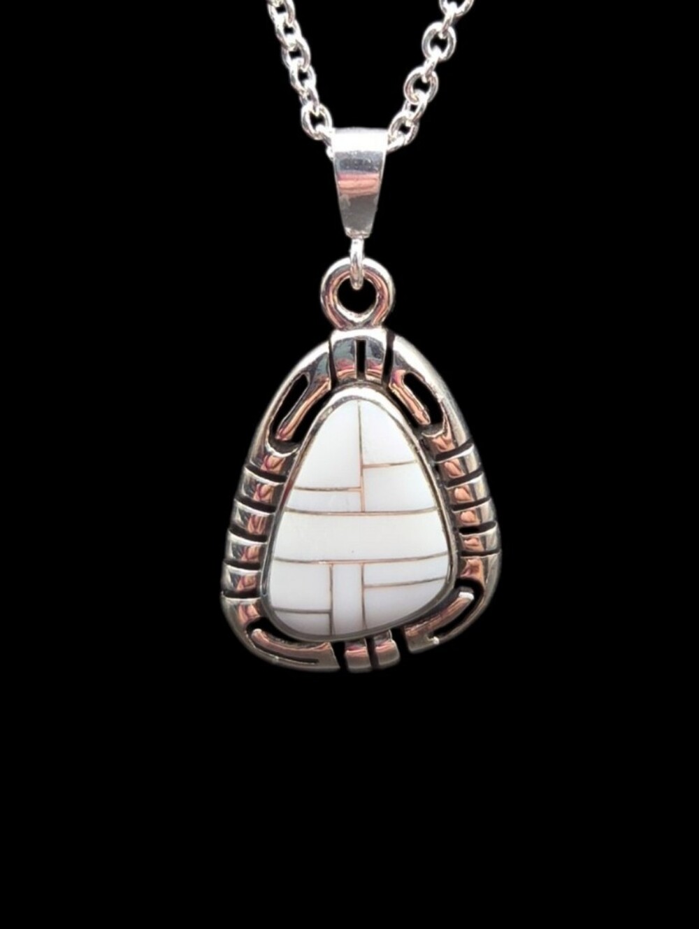Sterling Silver White Inlay Teardrop Pendant Necklace - Women's Jewelry